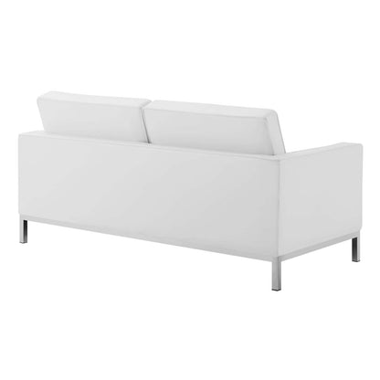Loft Tufted Button Upholstered Faux Leather Loveseat, Faux Vinyl Leather, White, 17327