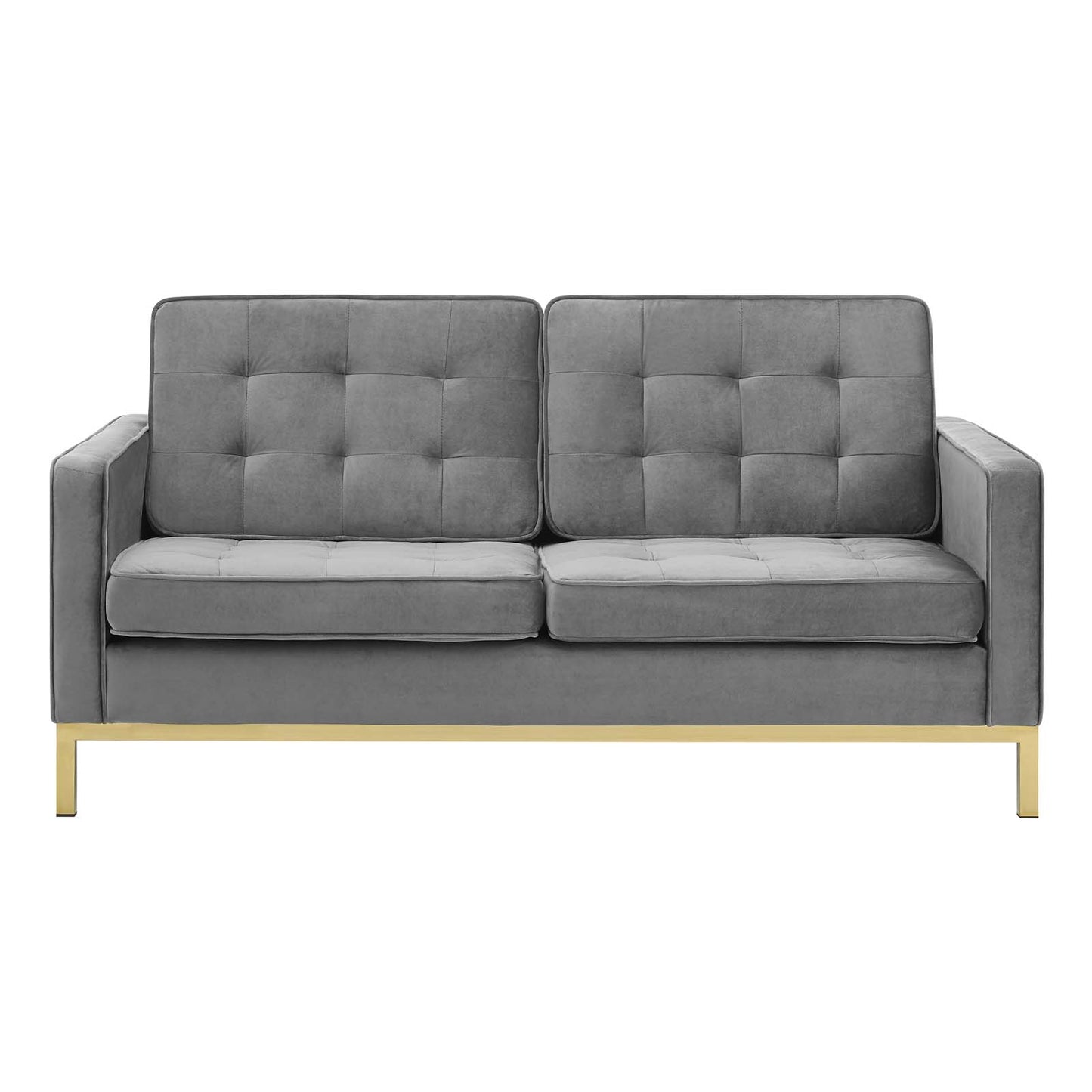 Loft Gold Stainless Steel Leg Performance Velvet Loveseat, Velvet Fabric, Gold Grey Gray, 17328