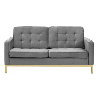 Loft Gold Stainless Steel Leg Performance Velvet Loveseat, Velvet Fabric, Gold Grey Gray, 17328