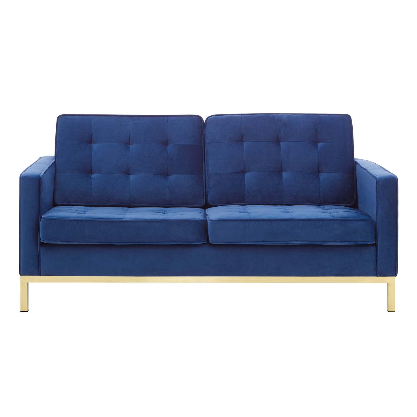 Loft Gold Stainless Steel Leg Performance Velvet Loveseat, Velvet Fabric, Gold Blue Navy, 17329
