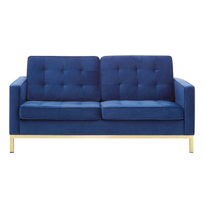 Loft Gold Stainless Steel Leg Performance Velvet Loveseat, Velvet Fabric, Gold Blue Navy, 17329