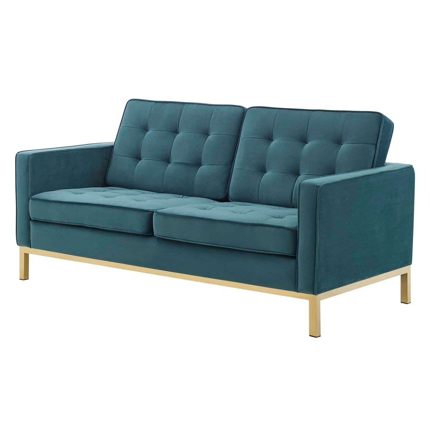 Loft Gold Stainless Steel Leg Performance Velvet Loveseat, Velvet Fabric, Gold Aqua Blue, 17330