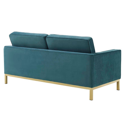 Loft Gold Stainless Steel Leg Performance Velvet Loveseat, Velvet Fabric, Gold Aqua Blue, 17330