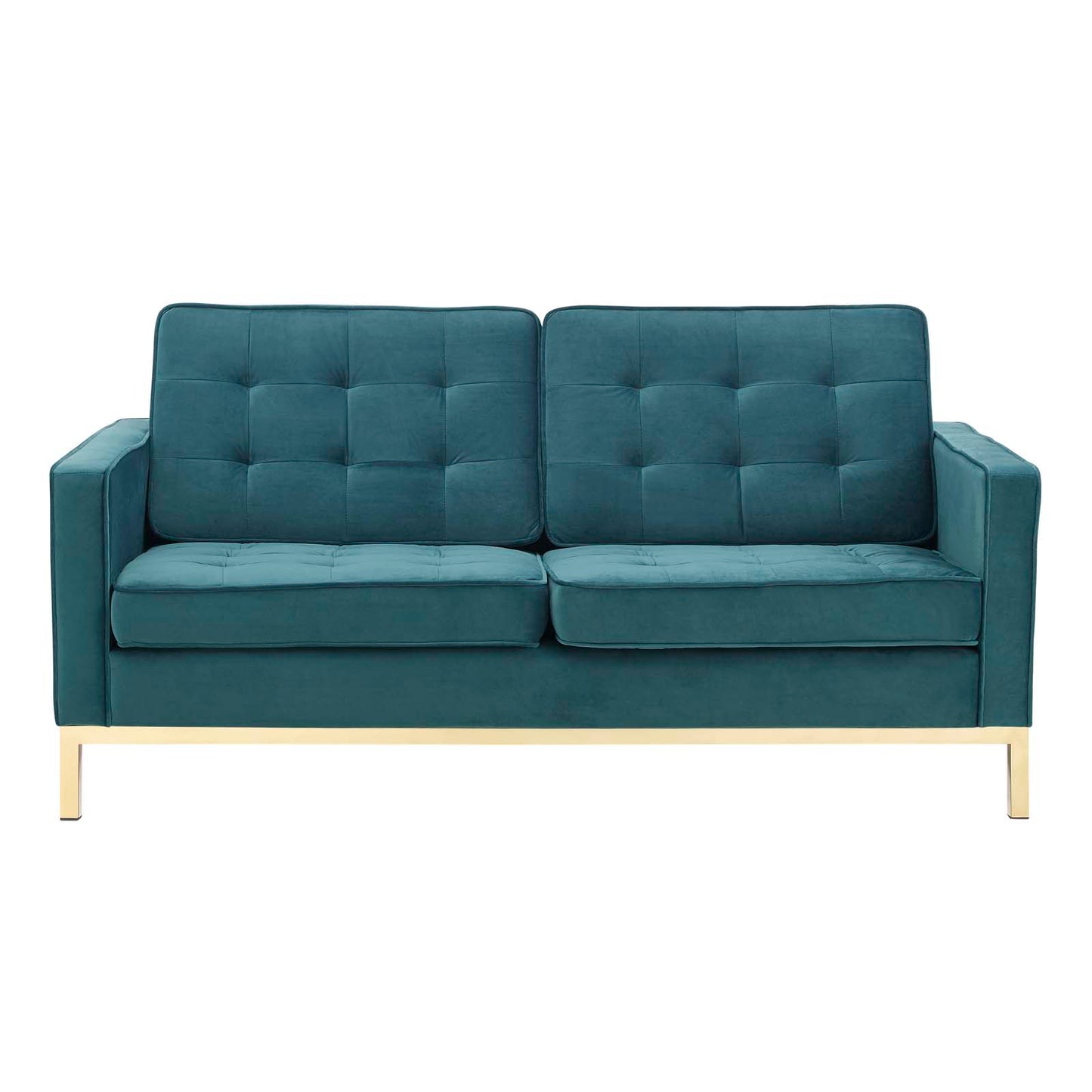 Loft Gold Stainless Steel Leg Performance Velvet Loveseat, Velvet Fabric, Gold Aqua Blue, 17330