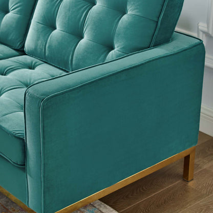 Loft Gold Stainless Steel Leg Performance Velvet Loveseat, Velvet Fabric, Gold Aqua Blue, 17330