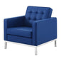 Loft Tufted Button Upholstered Faux Leather Armchair, Faux Vinyl Leather, Navy Blue Silver, 17333
