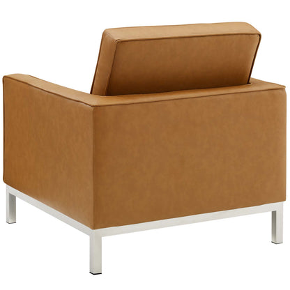 Loft Tufted Upholstered Faux Leather Armchair, Faux Vinyl Leather, Tan Brown, 17807