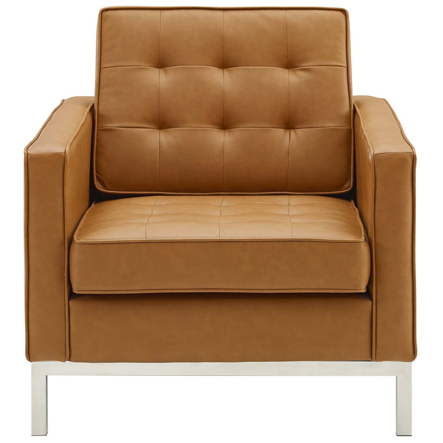 Loft Tufted Upholstered Faux Leather Armchair, Faux Vinyl Leather, Tan Brown, 17807