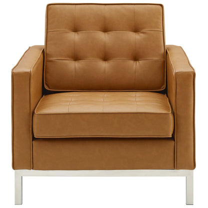 Loft Tufted Upholstered Faux Leather Armchair, Faux Vinyl Leather, Tan Brown, 17807