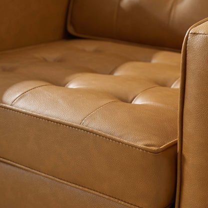 Loft Tufted Upholstered Faux Leather Armchair, Faux Vinyl Leather, Tan Brown, 17807