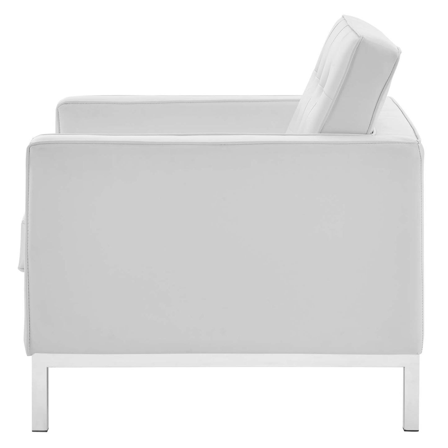 Loft Tufted Button Upholstered Faux Leather Armchair, Faux Vinyl Leather, White, 17334