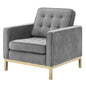Loft Gold Stainless Steel Performance Velvet Armchair, Velvet Fabric, Gold Grey Gray, 17335