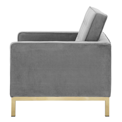 Loft Gold Stainless Steel Performance Velvet Armchair, Velvet Fabric, Gold Grey Gray, 17335