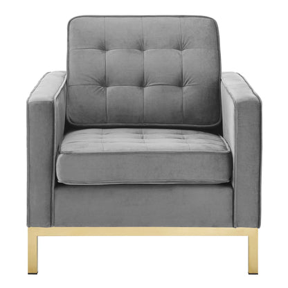 Loft Gold Stainless Steel Performance Velvet Armchair, Velvet Fabric, Gold Grey Gray, 17335
