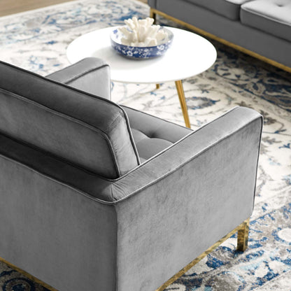 Loft Gold Stainless Steel Performance Velvet Armchair, Velvet Fabric, Gold Grey Gray, 17335