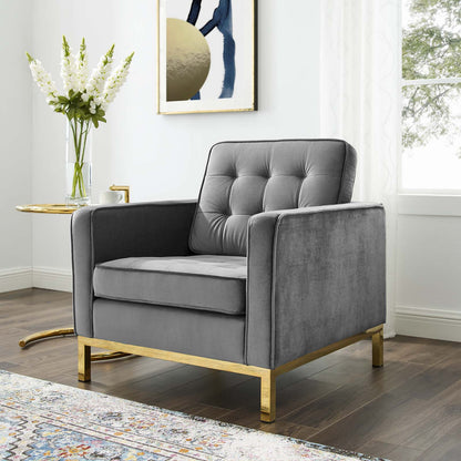 Loft Gold Stainless Steel Performance Velvet Armchair, Velvet Fabric, Gold Grey Gray, 17335