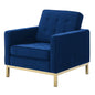Loft Gold Stainless Steel Performance Velvet Armchair, Velvet Fabric, Gold Blue Navy, 17336