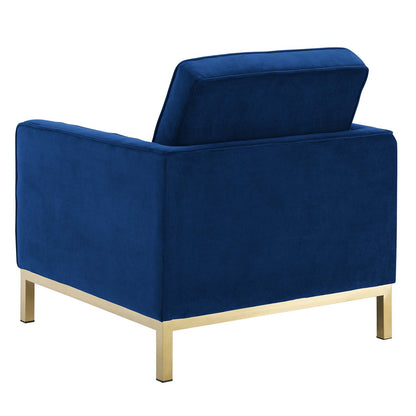 Loft Gold Stainless Steel Performance Velvet Armchair, Velvet Fabric, Gold Blue Navy, 17336