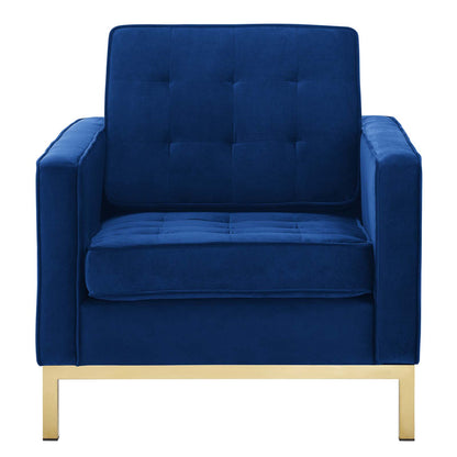 Loft Gold Stainless Steel Performance Velvet Armchair, Velvet Fabric, Gold Blue Navy, 17336