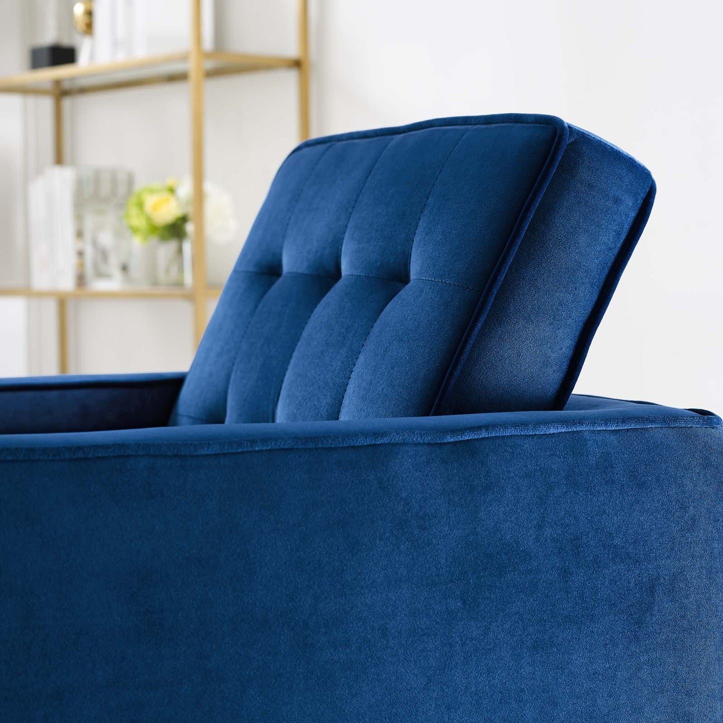 Loft Gold Stainless Steel Performance Velvet Armchair, Velvet Fabric, Gold Blue Navy, 17336