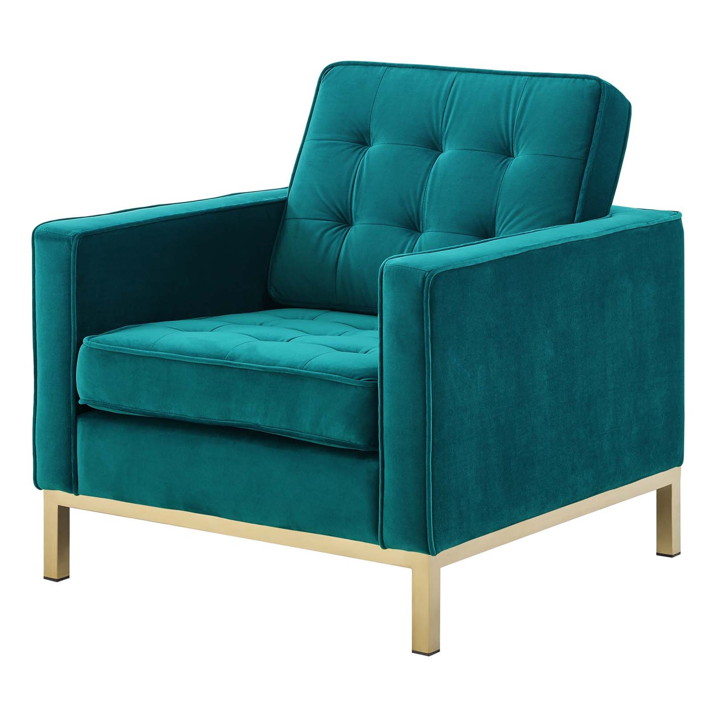 Loft Gold Stainless Steel Performance Velvet Armchair, Velvet Fabric, Gold Aqua Blue, 17337