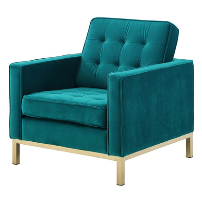 Loft Gold Stainless Steel Performance Velvet Armchair, Velvet Fabric, Gold Aqua Blue, 17337
