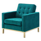 Loft Gold Stainless Steel Performance Velvet Armchair, Velvet Fabric, Gold Aqua Blue, 17337