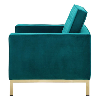 Loft Gold Stainless Steel Performance Velvet Armchair, Velvet Fabric, Gold Aqua Blue, 17337