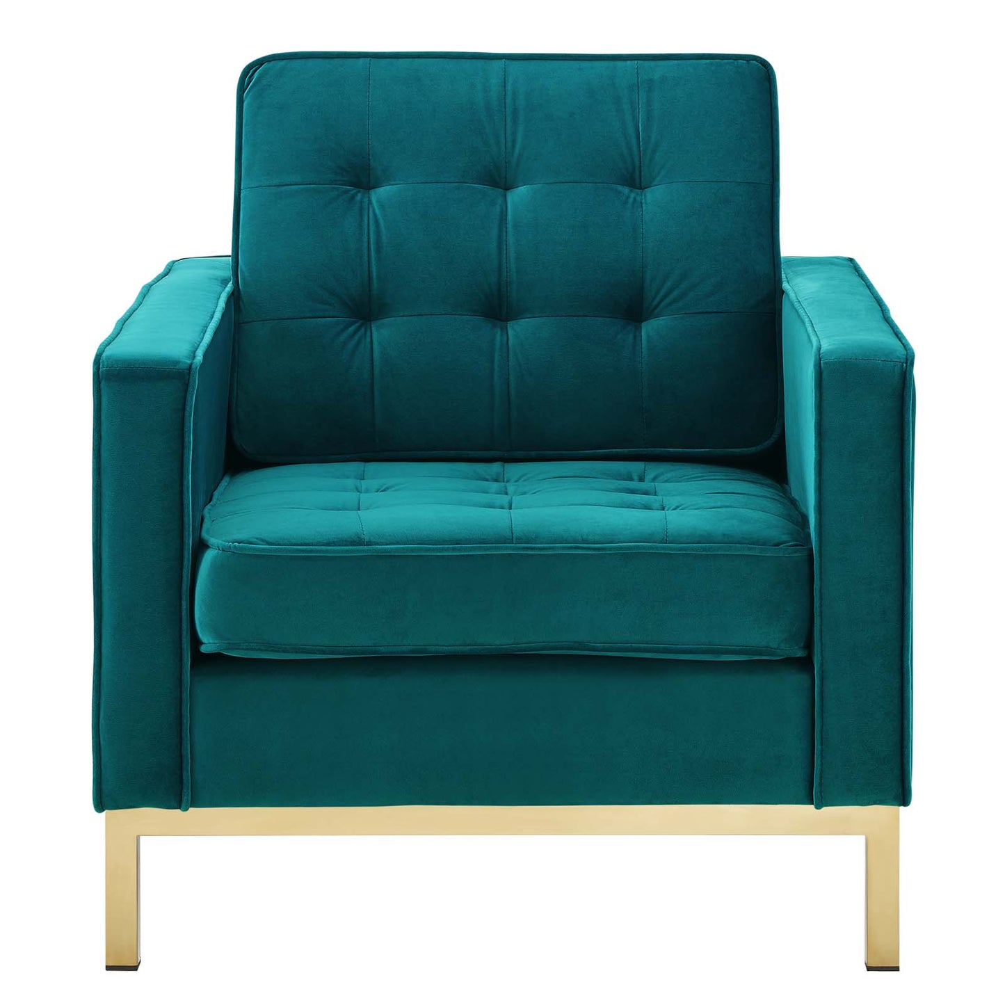 Loft Gold Stainless Steel Performance Velvet Armchair, Velvet Fabric, Gold Aqua Blue, 17337
