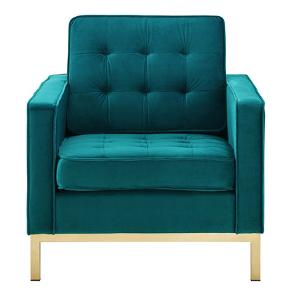 Loft Gold Stainless Steel Performance Velvet Armchair, Velvet Fabric, Gold Aqua Blue, 17337