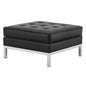 Loft Tufted Button Upholstered Faux Leather Ottoman, Faux Vinyl Leather, Black Silver, 17338