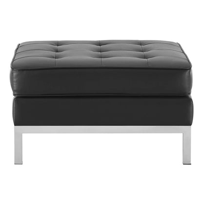 Loft Tufted Button Upholstered Faux Leather Ottoman, Faux Vinyl Leather, Black Silver, 17338