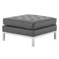 Loft Tufted Button Upholstered Faux Leather Ottoman, Faux Vinyl Leather, Grey Gray Silver, 17339