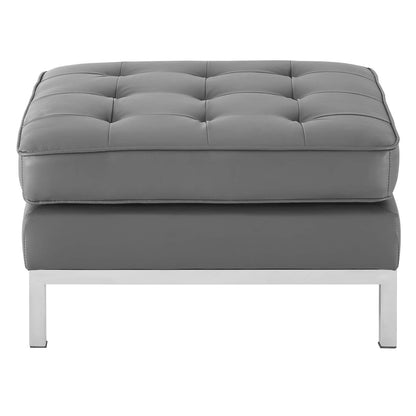Loft Tufted Button Upholstered Faux Leather Ottoman, Faux Vinyl Leather, Grey Gray Silver, 17339
