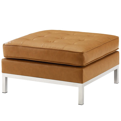 Loft Tufted Upholstered Faux Leather Ottoman, Faux Vinyl Leather, Tan Brown, 17808