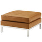 Loft Tufted Upholstered Faux Leather Ottoman, Faux Vinyl Leather, Tan Brown, 17808