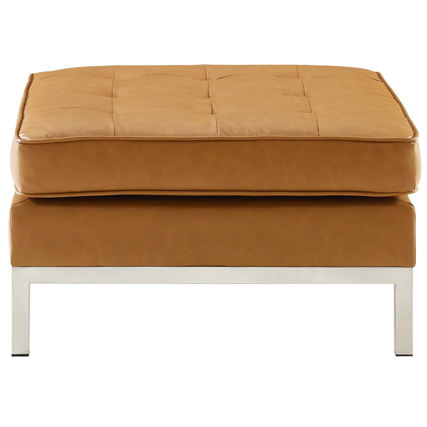 Loft Tufted Upholstered Faux Leather Ottoman, Faux Vinyl Leather, Tan Brown, 17808