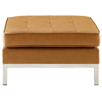 Loft Tufted Upholstered Faux Leather Ottoman, Faux Vinyl Leather, Tan Brown, 17808