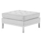Loft Tufted Button Upholstered Faux Leather Ottoman, Faux Vinyl Leather, White, 17341