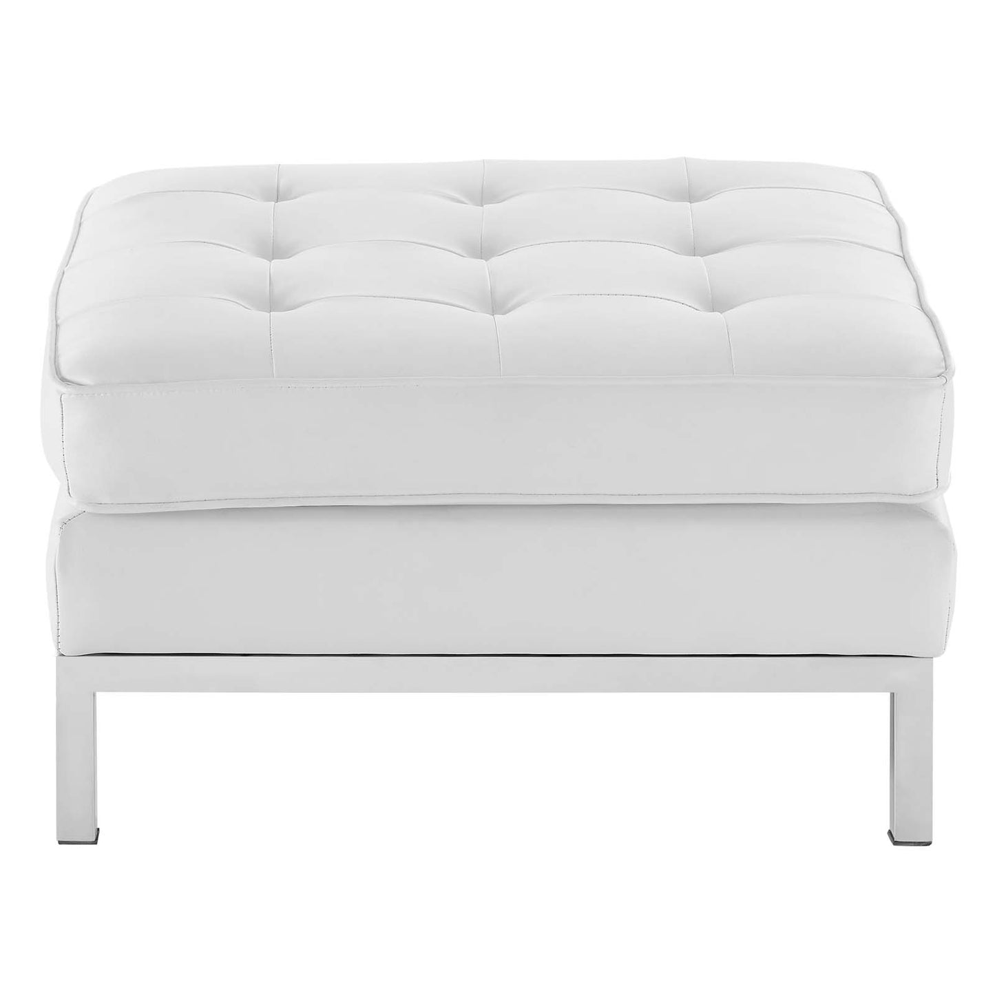 Loft Tufted Button Upholstered Faux Leather Ottoman, Faux Vinyl Leather, White, 17341