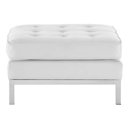 Loft Tufted Button Upholstered Faux Leather Ottoman, Faux Vinyl Leather, White, 17341