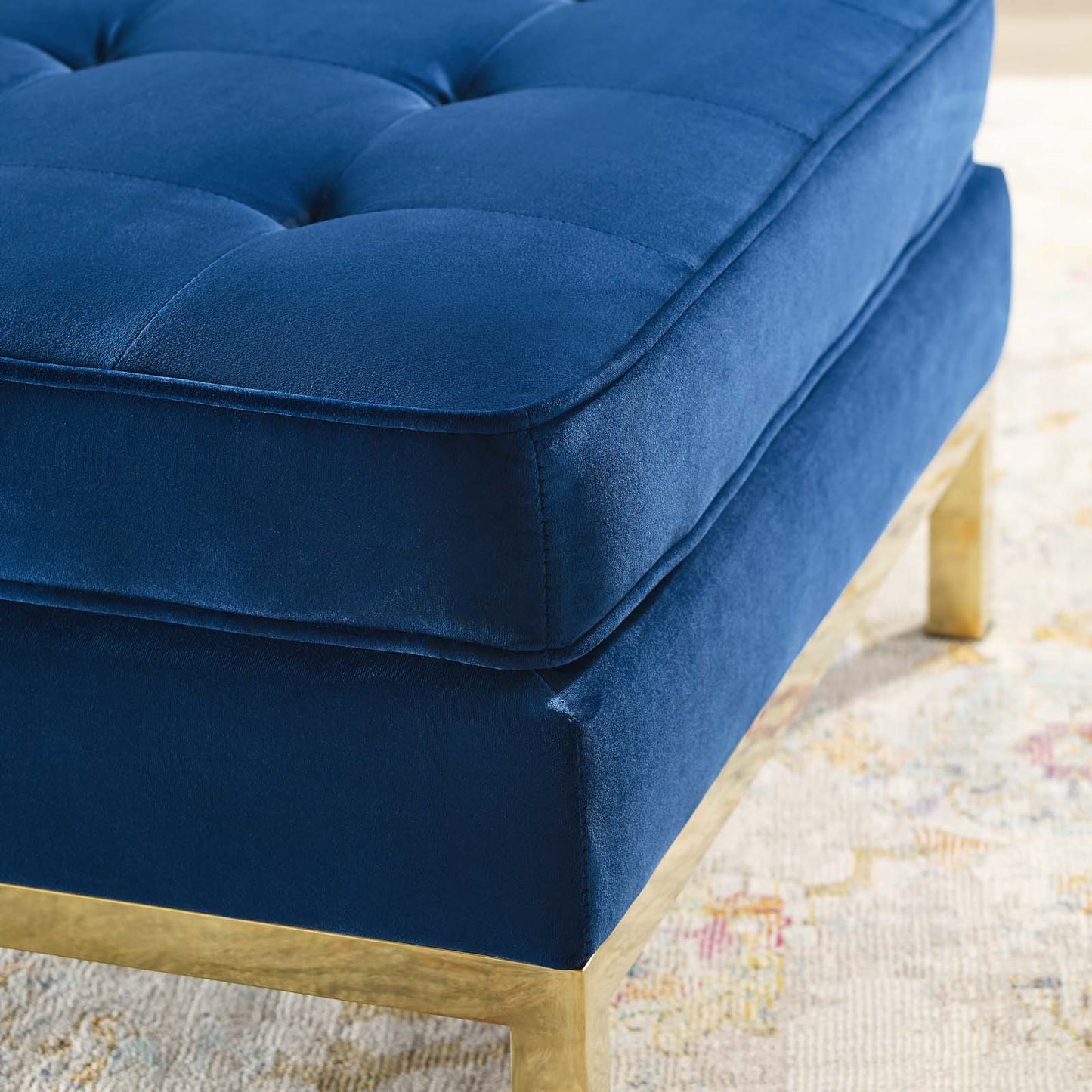 Loft Gold Stainless Steel Leg Performance Velvet Ottoman, Velvet, Steel, Gold Blue Navy, 18187