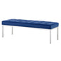 Loft Tufted Button Large Upholstered Faux Leather Bench, Faux Vinyl Leather Metal Steel, Navy Blue Silver, 17343