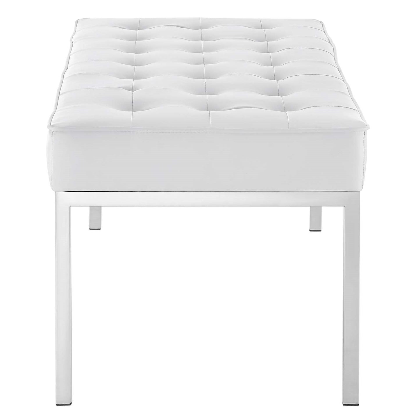 Loft Tufted Button Large Upholstered Faux Leather Bench, Faux Vinyl Leather Metal Steel, White, 17344