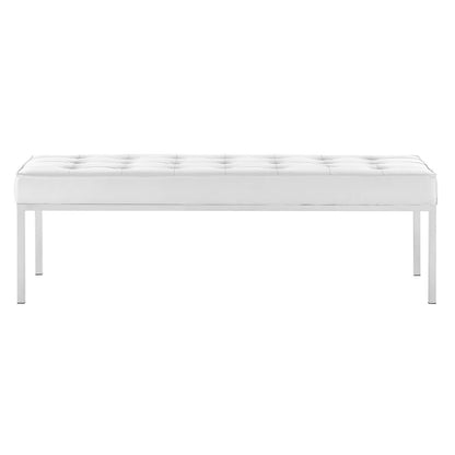 Loft Tufted Button Large Upholstered Faux Leather Bench, Faux Vinyl Leather Metal Steel, White, 17344