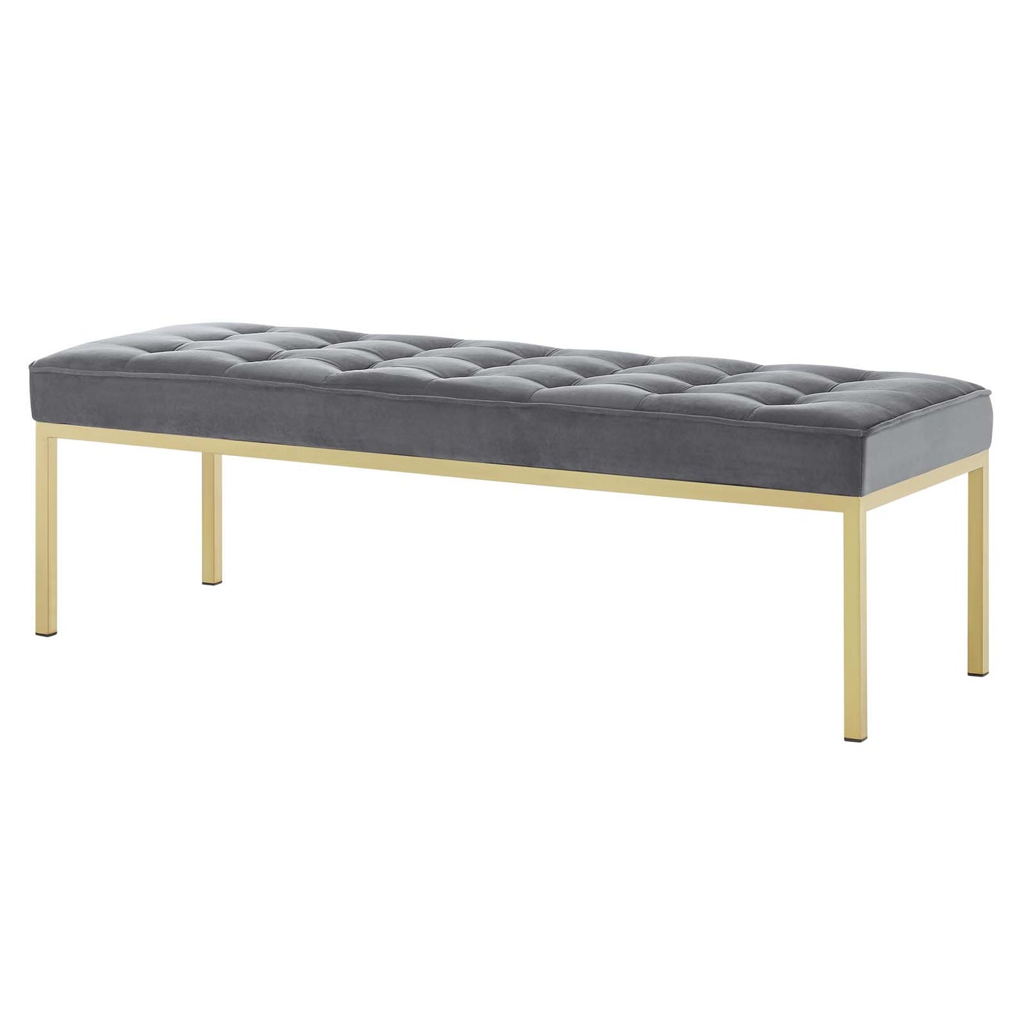 Loft Gold Stainless Steel Leg Large Performance Velvet Bench, Velvet Fabric Metal Steel, Gold Grey Gray, 17811