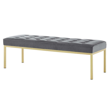 Loft Gold Stainless Steel Leg Large Performance Velvet Bench, Velvet Fabric Metal Steel, Gold Grey Gray, 17811