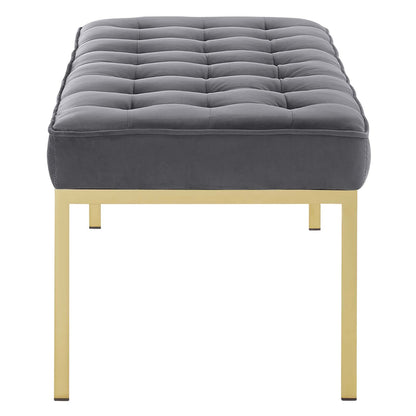 Loft Gold Stainless Steel Leg Large Performance Velvet Bench, Velvet Fabric Metal Steel, Gold Grey Gray, 17811
