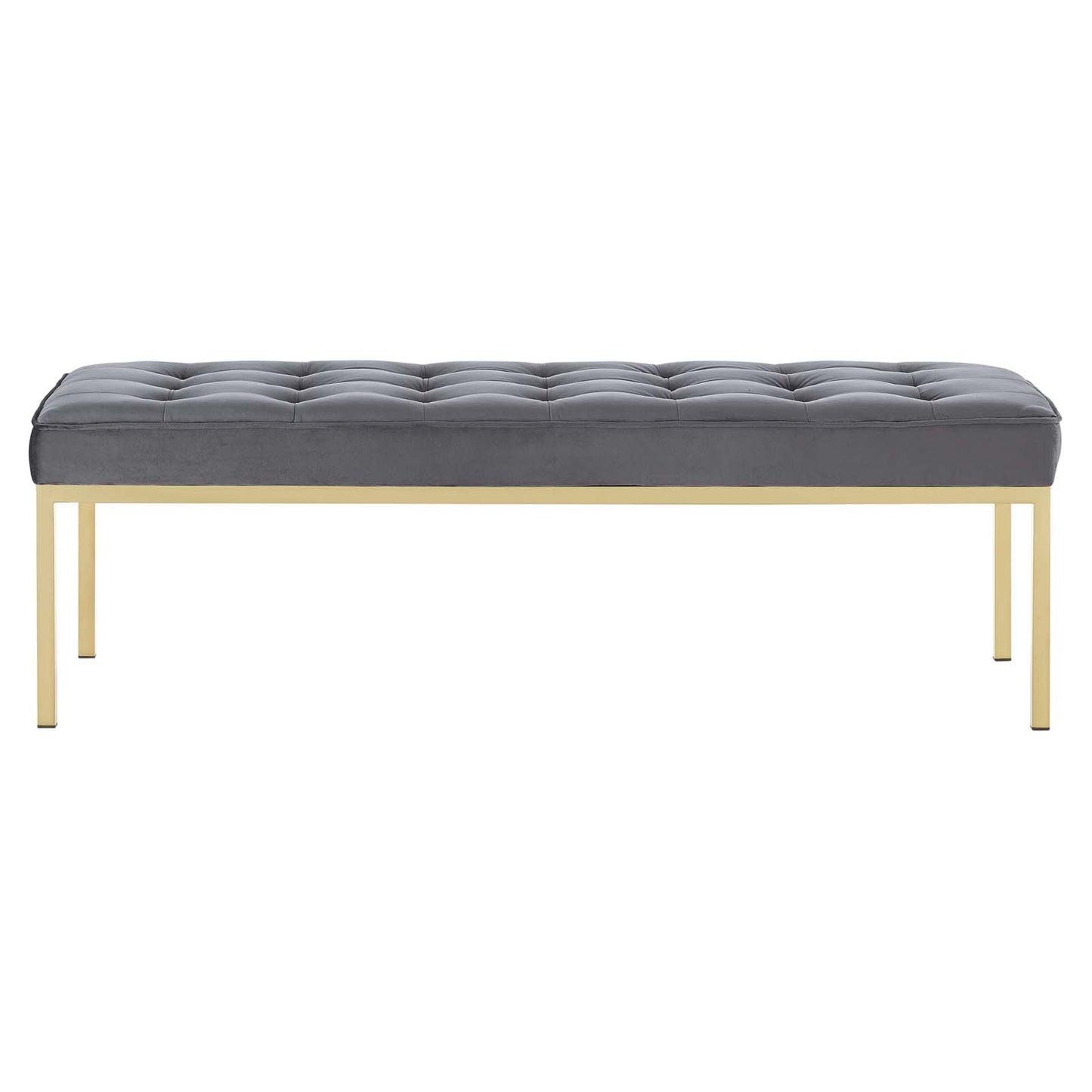 Loft Gold Stainless Steel Leg Large Performance Velvet Bench, Velvet Fabric Metal Steel, Gold Grey Gray, 17811