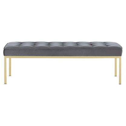 Loft Gold Stainless Steel Leg Large Performance Velvet Bench, Velvet Fabric Metal Steel, Gold Grey Gray, 17811